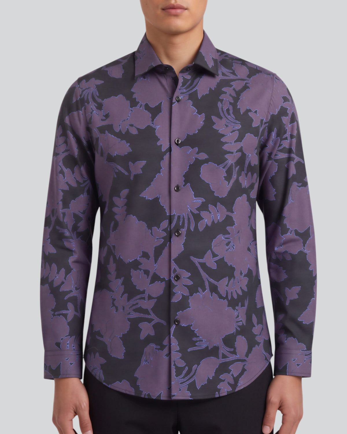 NORMAN GAAL FLORAL GRAPE MEN'S PRINTED COTTON LONG-SLEEVE SHIRT