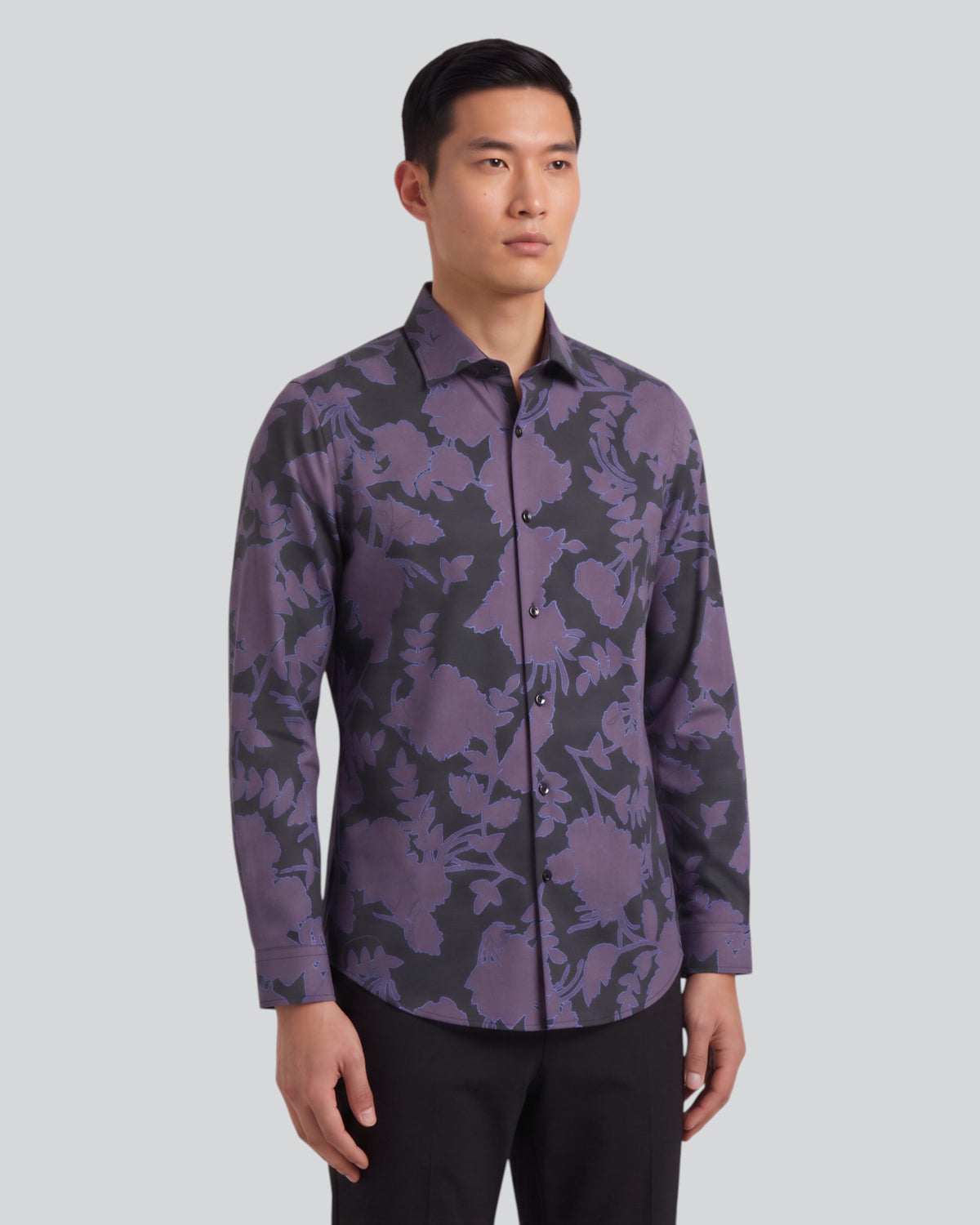 NORMAN GAAL FLORAL GRAPE MEN'S PRINTED COTTON LONG-SLEEVE SHIRT