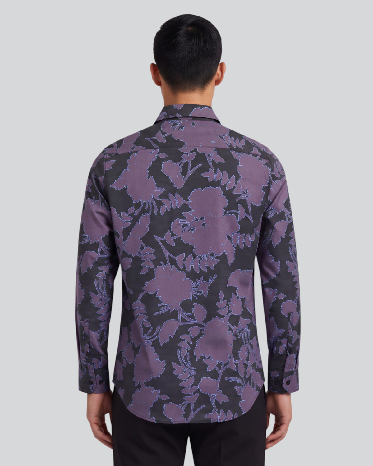NORMAN GAAL FLORAL GRAPE MEN'S PRINTED COTTON LONG-SLEEVE SHIRT