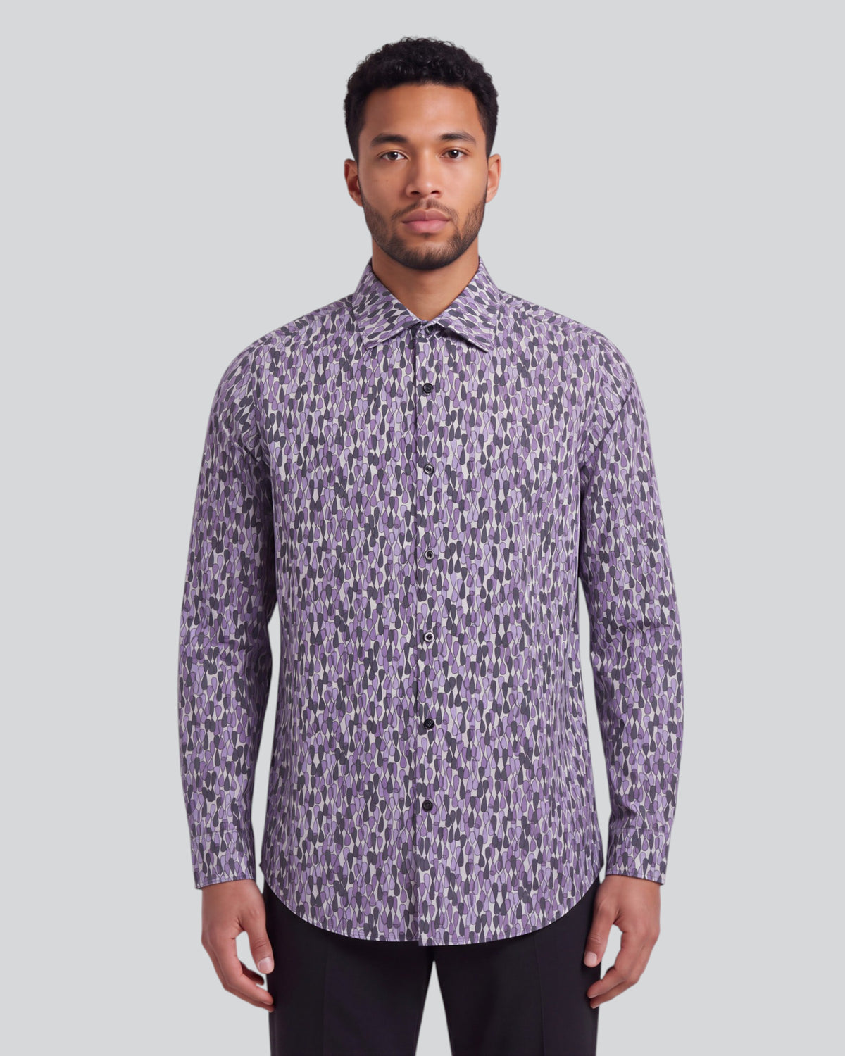 NORMAN SLALOM AUBERGINE MEN'S PRINTED COTTON LONG-SLEEVE SHIRT