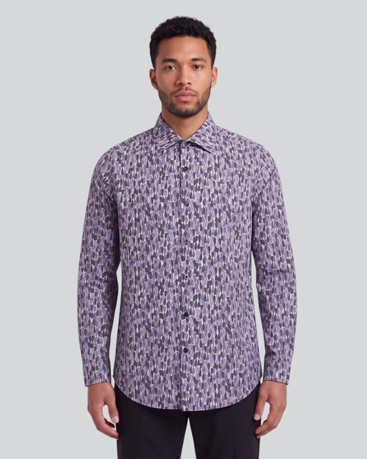 NORMAN SLALOM AUBERGINE MEN'S PRINTED COTTON LONG-SLEEVE SHIRT