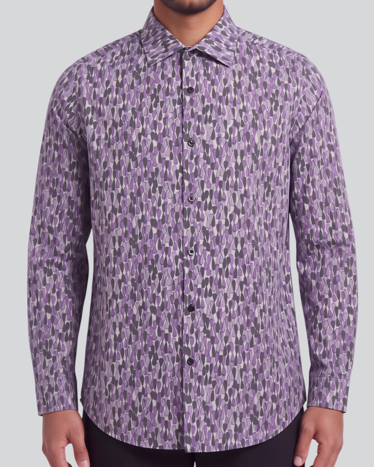 NORMAN SLALOM AUBERGINE MEN'S PRINTED COTTON LONG-SLEEVE SHIRT