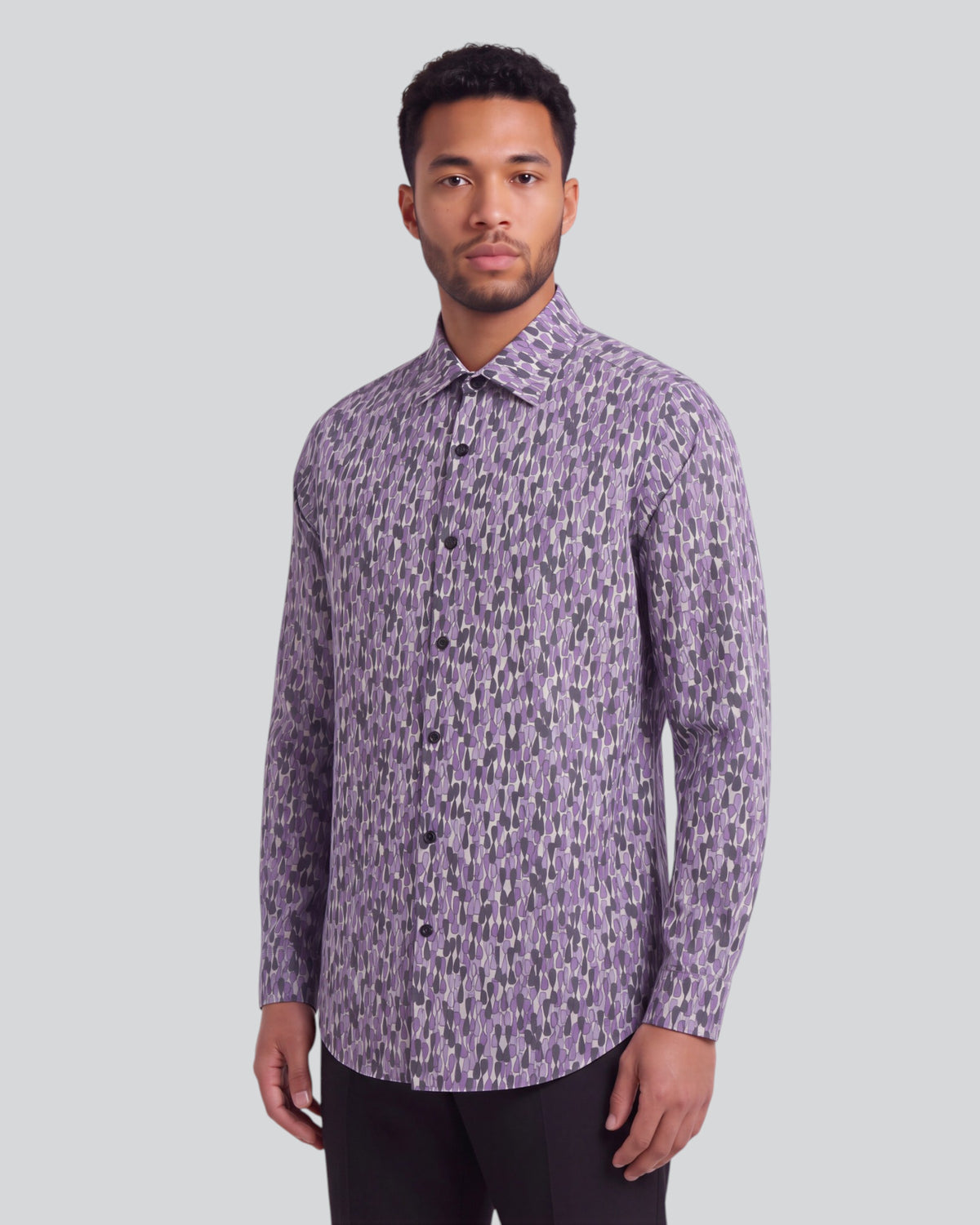 NORMAN SLALOM AUBERGINE MEN'S PRINTED COTTON LONG-SLEEVE SHIRT