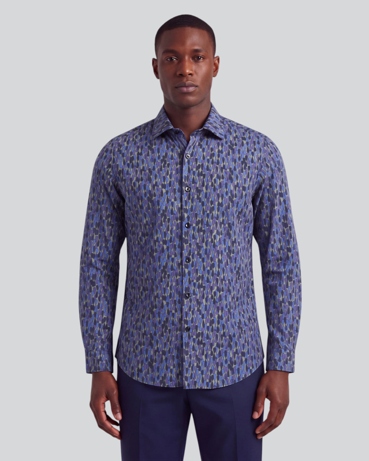 NORMAN SLALOM NAVY MEN'S PRINTED COTTON LONG-SLEEVE SHIRT