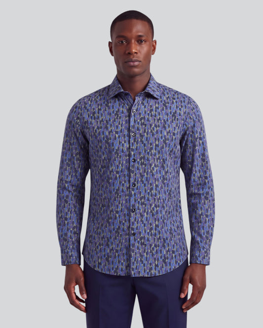 NORMAN SLALOM NAVY MEN'S PRINTED COTTON LONG-SLEEVE SHIRT