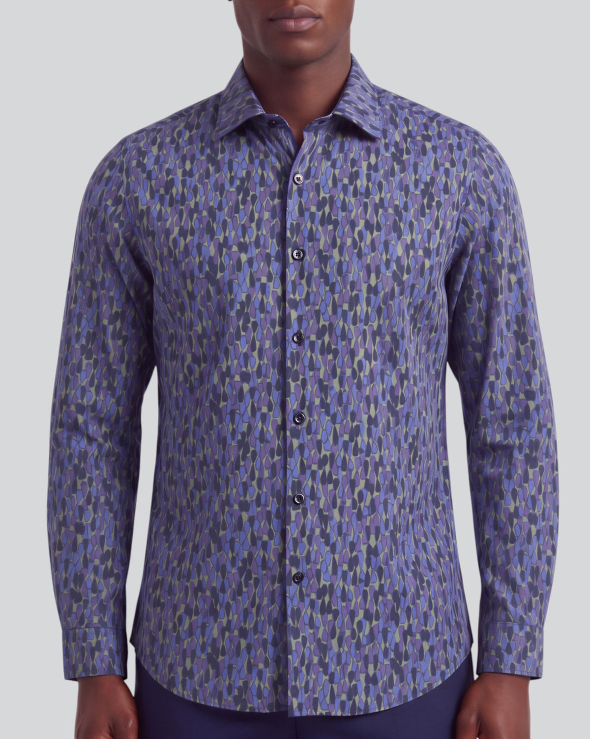 NORMAN SLALOM NAVY MEN'S PRINTED COTTON LONG-SLEEVE SHIRT