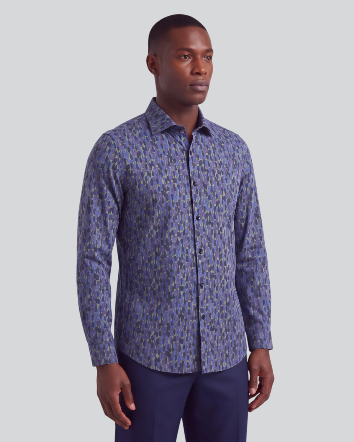 NORMAN SLALOM NAVY MEN'S PRINTED COTTON LONG-SLEEVE SHIRT