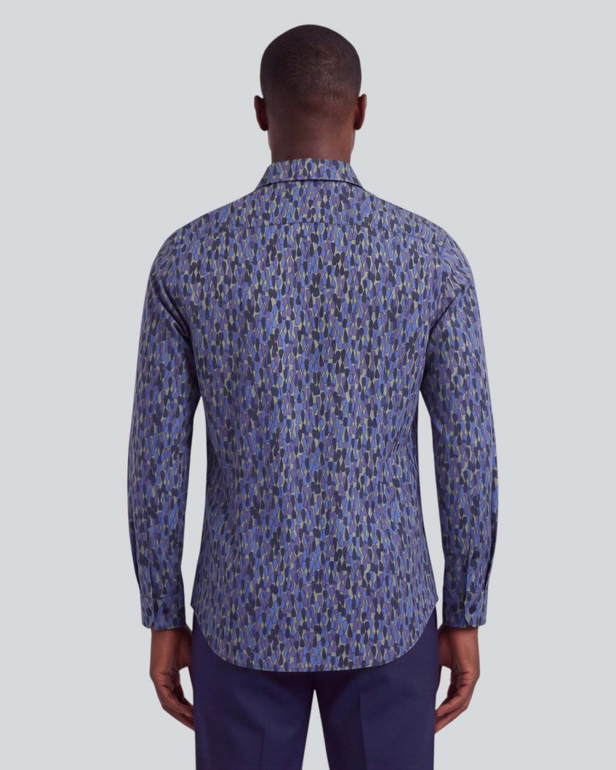 NORMAN SLALOM NAVY MEN'S PRINTED COTTON LONG-SLEEVE SHIRT