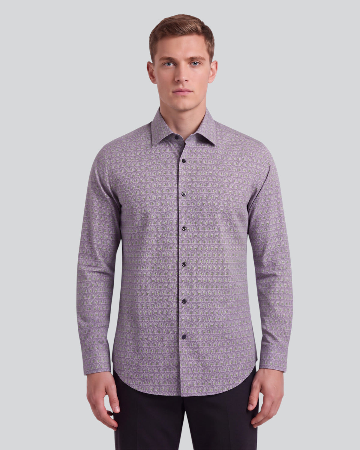 NORMAN TYROL ARCHES SAGE MEN'S PRINTED COTTON LONG-SLEEVE SHIRT