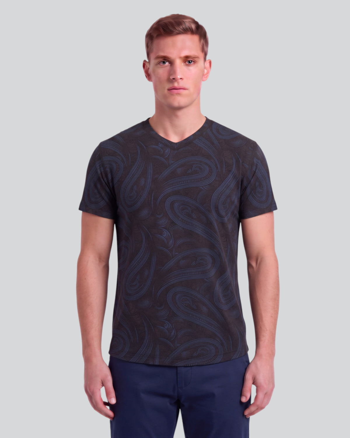 VICTOR PAISLEY BADALONA BROWNIE MEN'S EXTRA-FINE MERINO V-NECK TEE