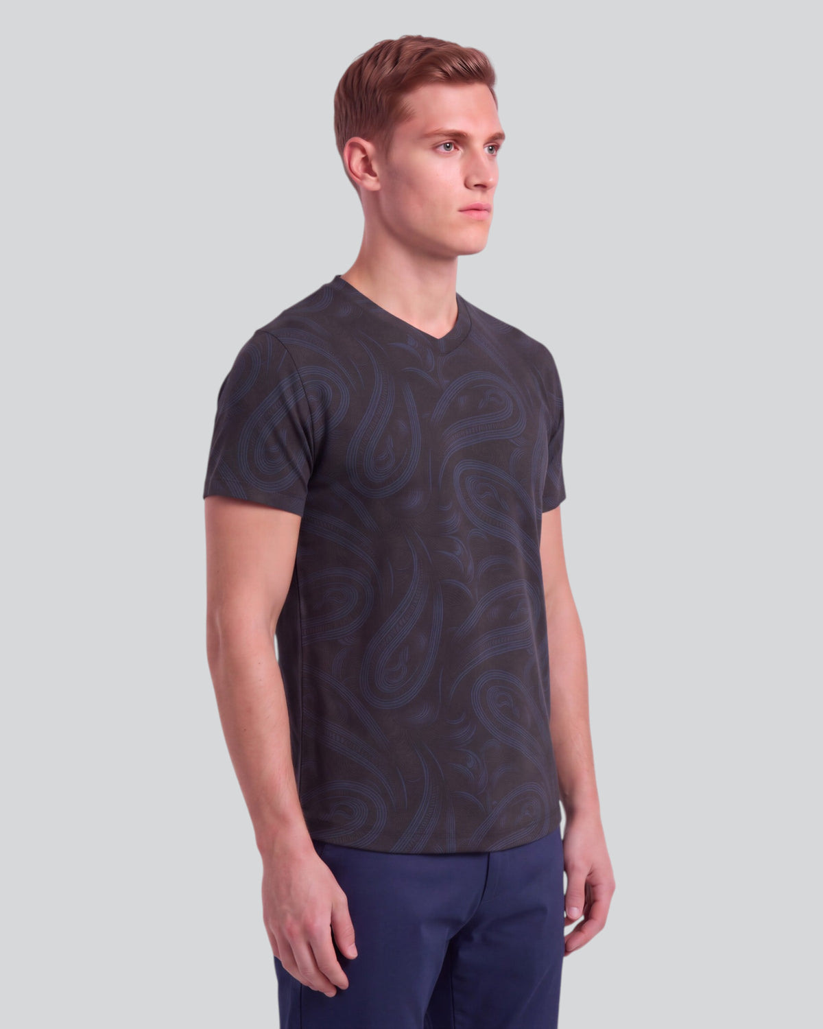 VICTOR PAISLEY BADALONA BROWNIE MEN'S EXTRA-FINE MERINO V-NECK TEE