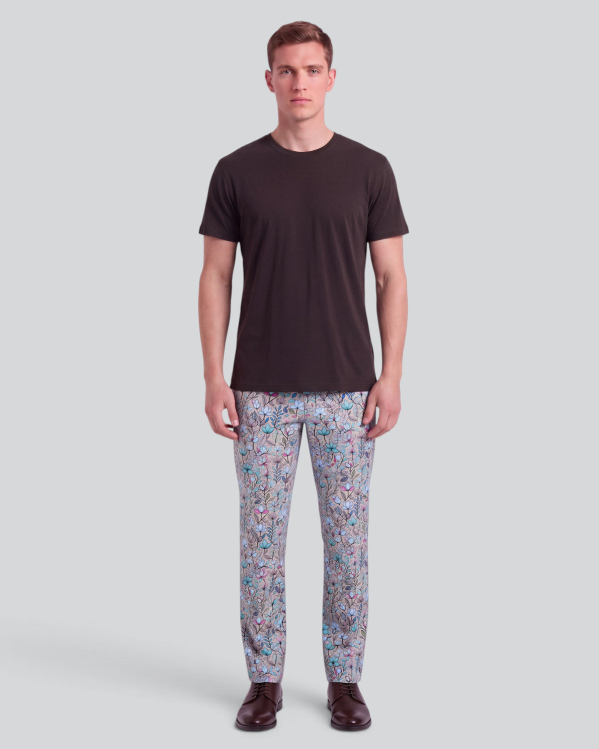 CASPIAN  LARGE MYSTIC FLORAL TAUPE MEN'S STRETCH COTTON CHINO PANT