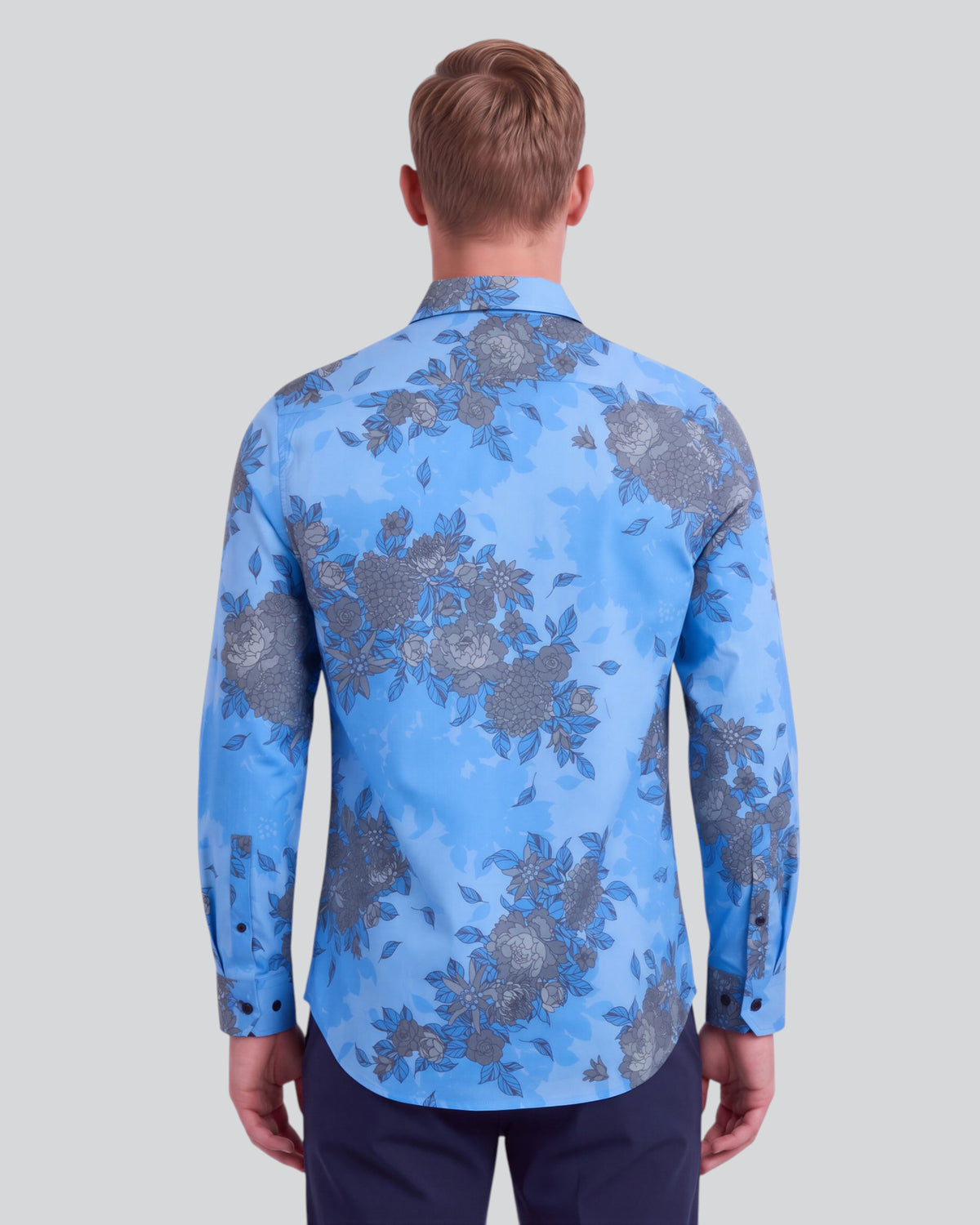 NICOLI WELS FLORAL BLUE MEN'S PRINTED COTTON LONG-SLEEVE SHIRT