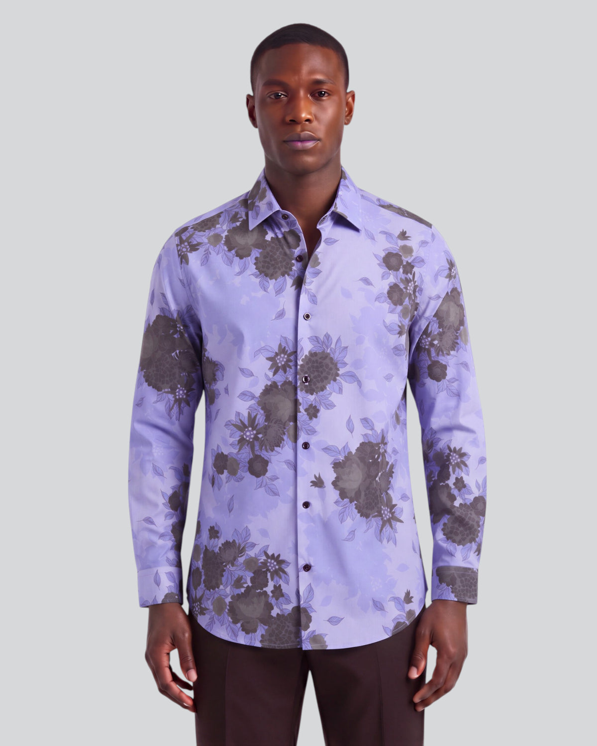 NICOLI WELS FLORAL GRAPE MEN'S PRINTED COTTON LONG-SLEEVE SHIRT