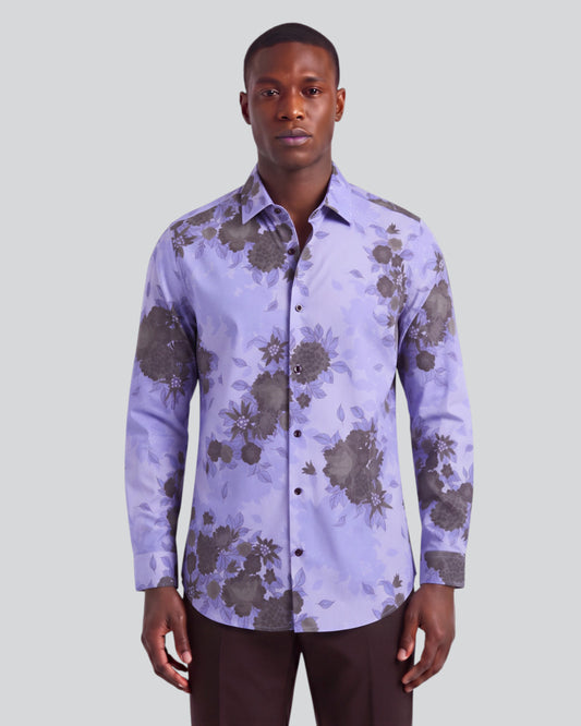 NICOLI WELS FLORAL GRAPE MEN'S PRINTED COTTON LONG-SLEEVE SHIRT