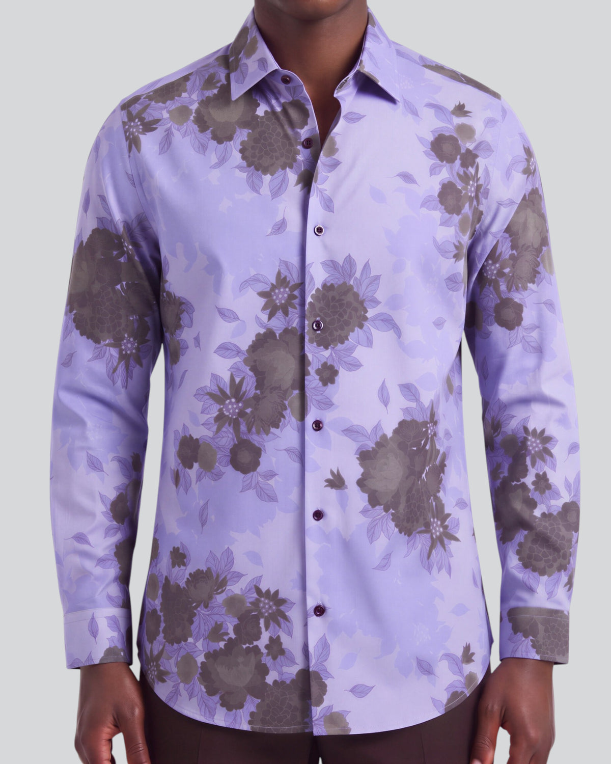 NICOLI WELS FLORAL GRAPE MEN'S PRINTED COTTON LONG-SLEEVE SHIRT