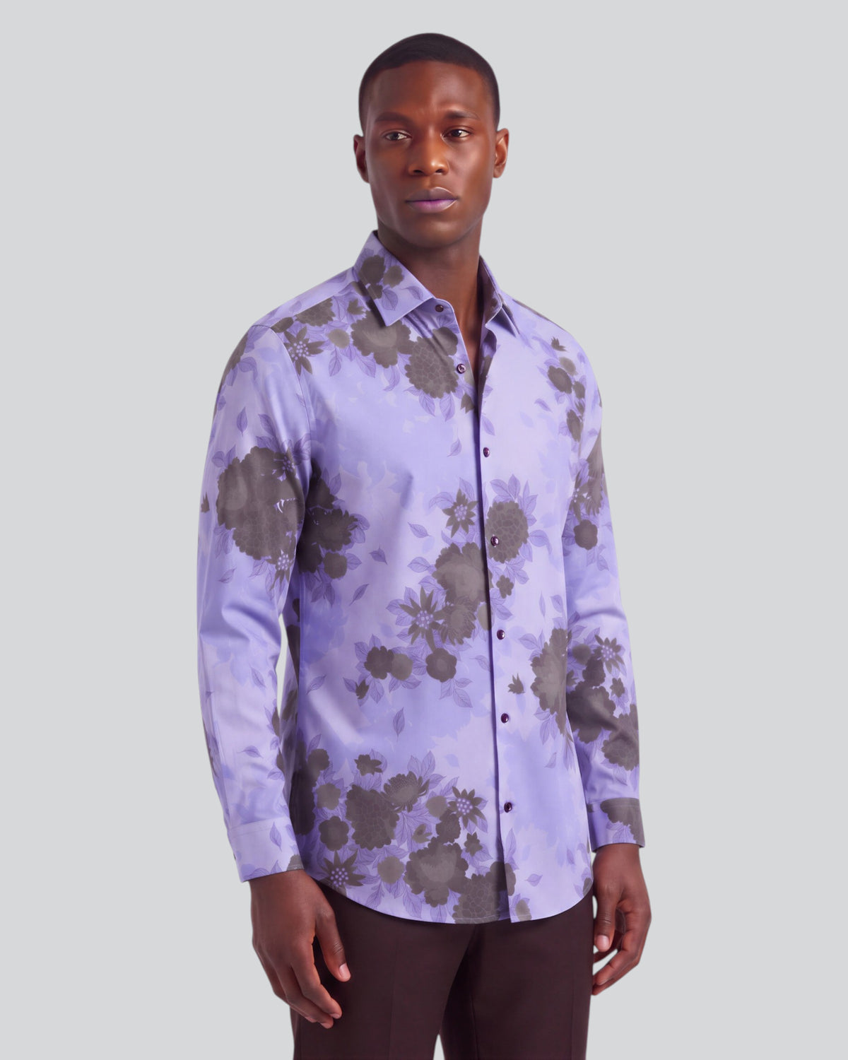 NICOLI WELS FLORAL GRAPE MEN'S PRINTED COTTON LONG-SLEEVE SHIRT