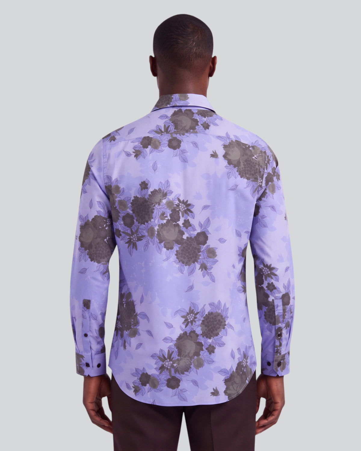 NICOLI WELS FLORAL GRAPE MEN'S PRINTED COTTON LONG-SLEEVE SHIRT