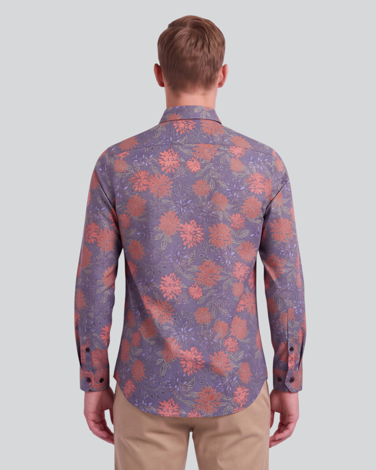 NICOLI ICE FLORAL AUBERGINE MEN'S PRINTED COTTON LONG-SLEEVE SHIRT