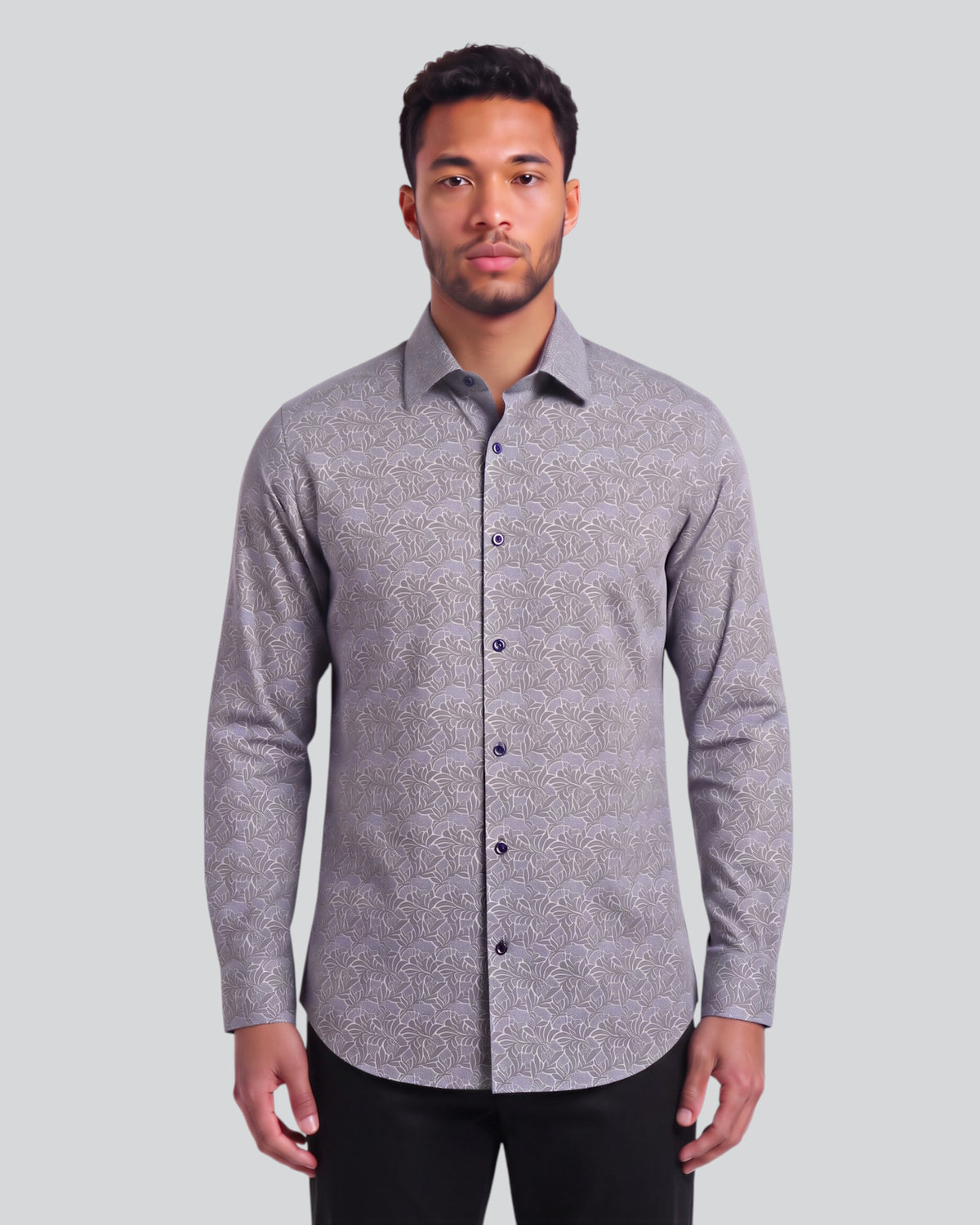 NICOLI LOEBEN FLORAL SAGE MEN'S PRINTED COTTON LONG-SLEEVE SHIRT