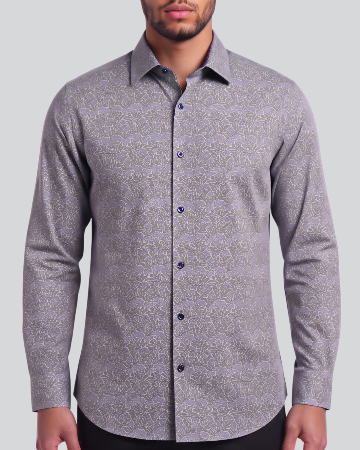 NICOLI LOEBEN FLORAL SAGE MEN'S PRINTED COTTON LONG-SLEEVE SHIRT