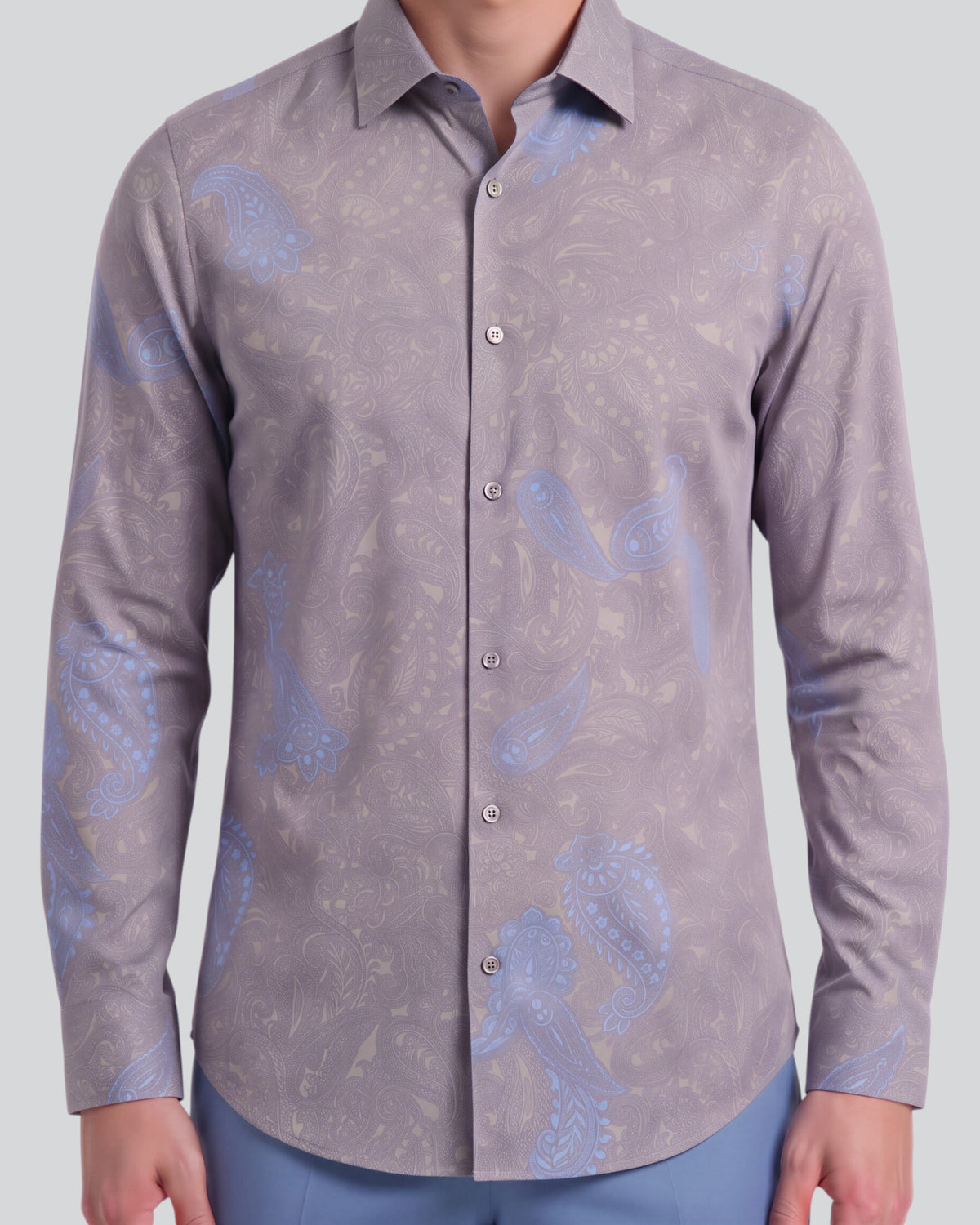NICOLI ALPES PAISLEY CEMENT MEN'S PRINTED COTTON LONG-SLEEVE SHIRT