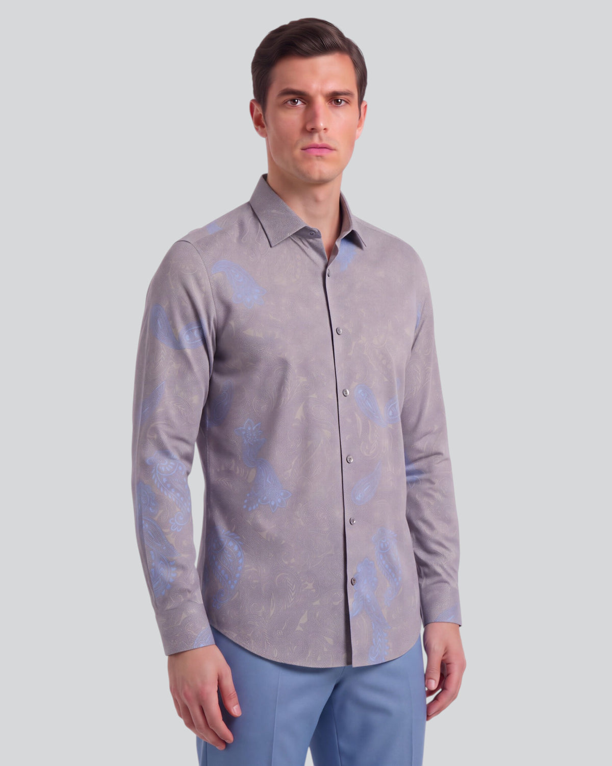 NICOLI ALPES PAISLEY CEMENT MEN'S PRINTED COTTON LONG-SLEEVE SHIRT