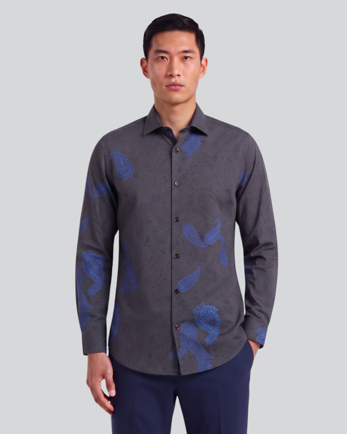 NICOLI ALPES PAISLEY BROWNIE MEN'S PRINTED COTTON LONG-SLEEVE SHIRT