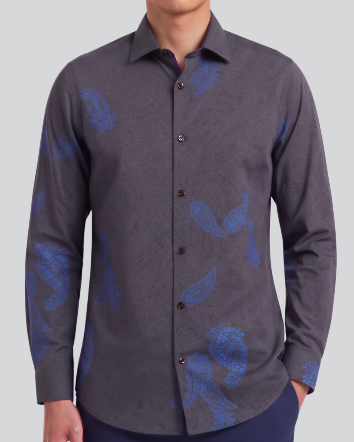 NICOLI ALPES PAISLEY BROWNIE MEN'S PRINTED COTTON LONG-SLEEVE SHIRT
