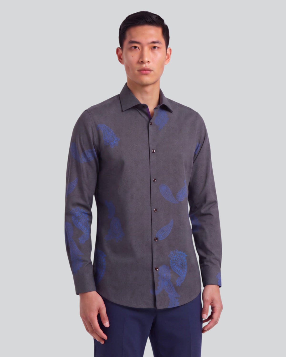 NICOLI ALPES PAISLEY BROWNIE MEN'S PRINTED COTTON LONG-SLEEVE SHIRT