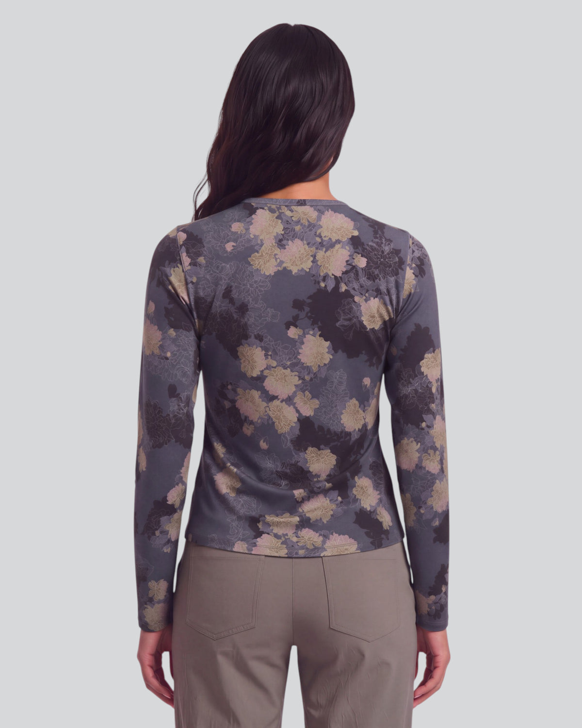 BEATRICE LANS FLORAL BLACK WOMEN'S LYOCELL STRETCH CREW-NECK TOP