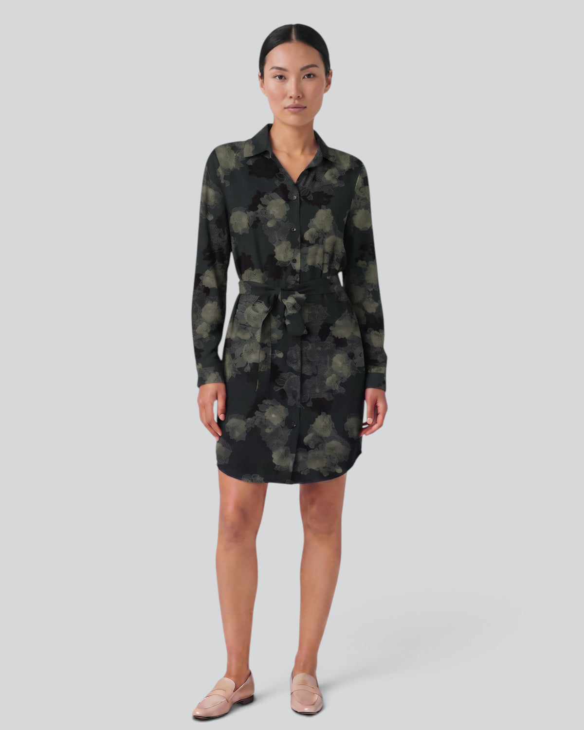 DOT LANS FLORAL BLACK WOMEN'S LYOCELL STRETCH SHIRT DRESS