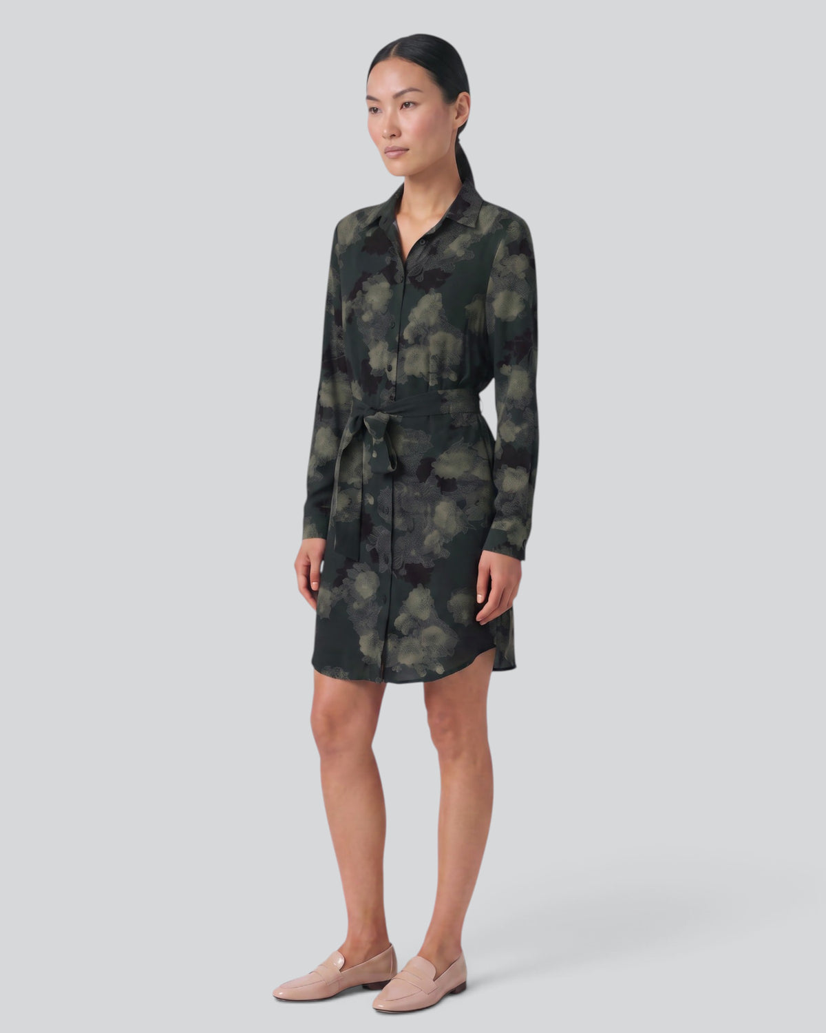 DOT LANS FLORAL BLACK WOMEN'S LYOCELL STRETCH SHIRT DRESS