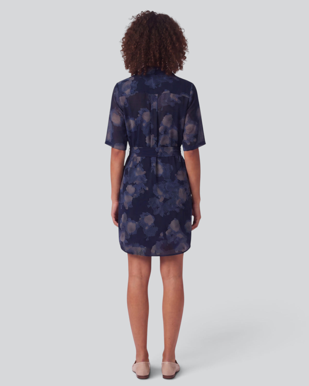 DOT LANS FLORAL NAVY WOMEN'S LYOCELL STRETCH SHIRT DRESS