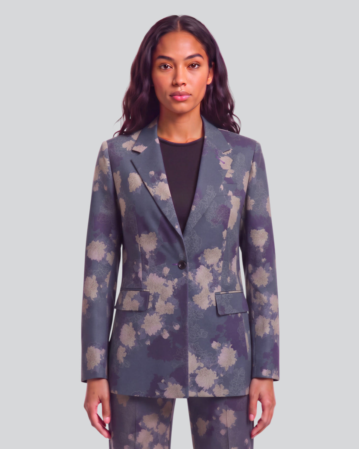 JANE LANS FLORAL BLACK WOMEN'S STRETCH TENCEL TAILORED JACKET