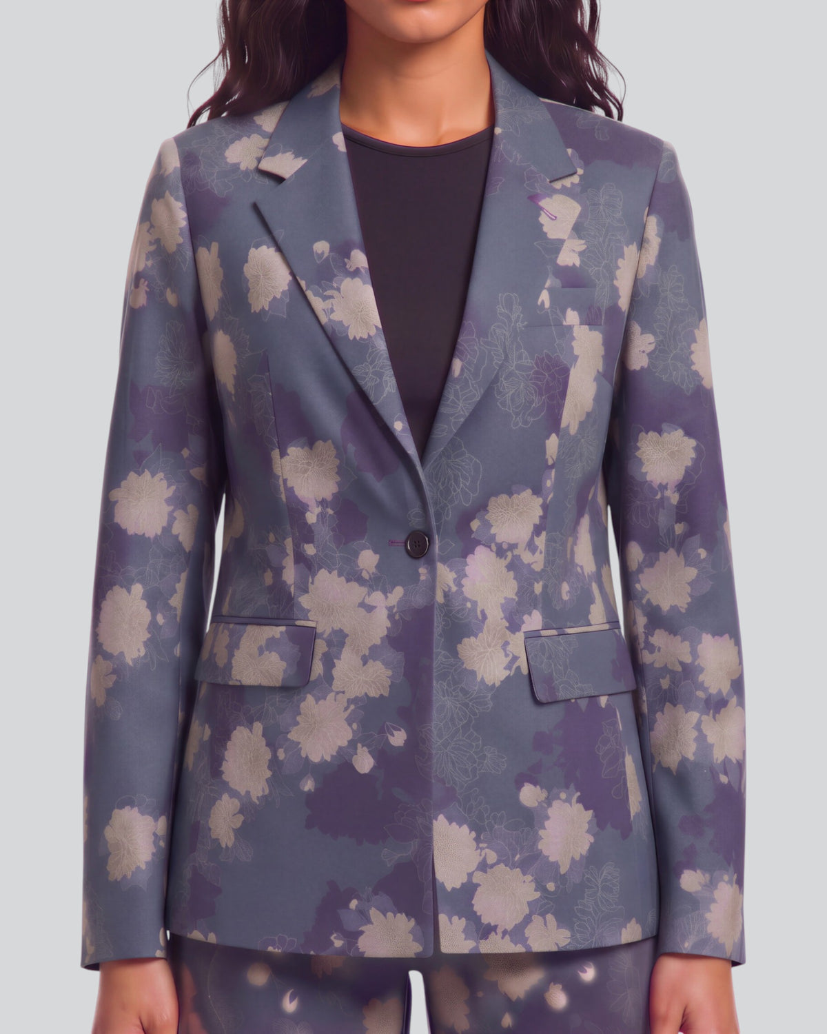 JANE LANS FLORAL BLACK WOMEN'S STRETCH TENCEL TAILORED JACKET