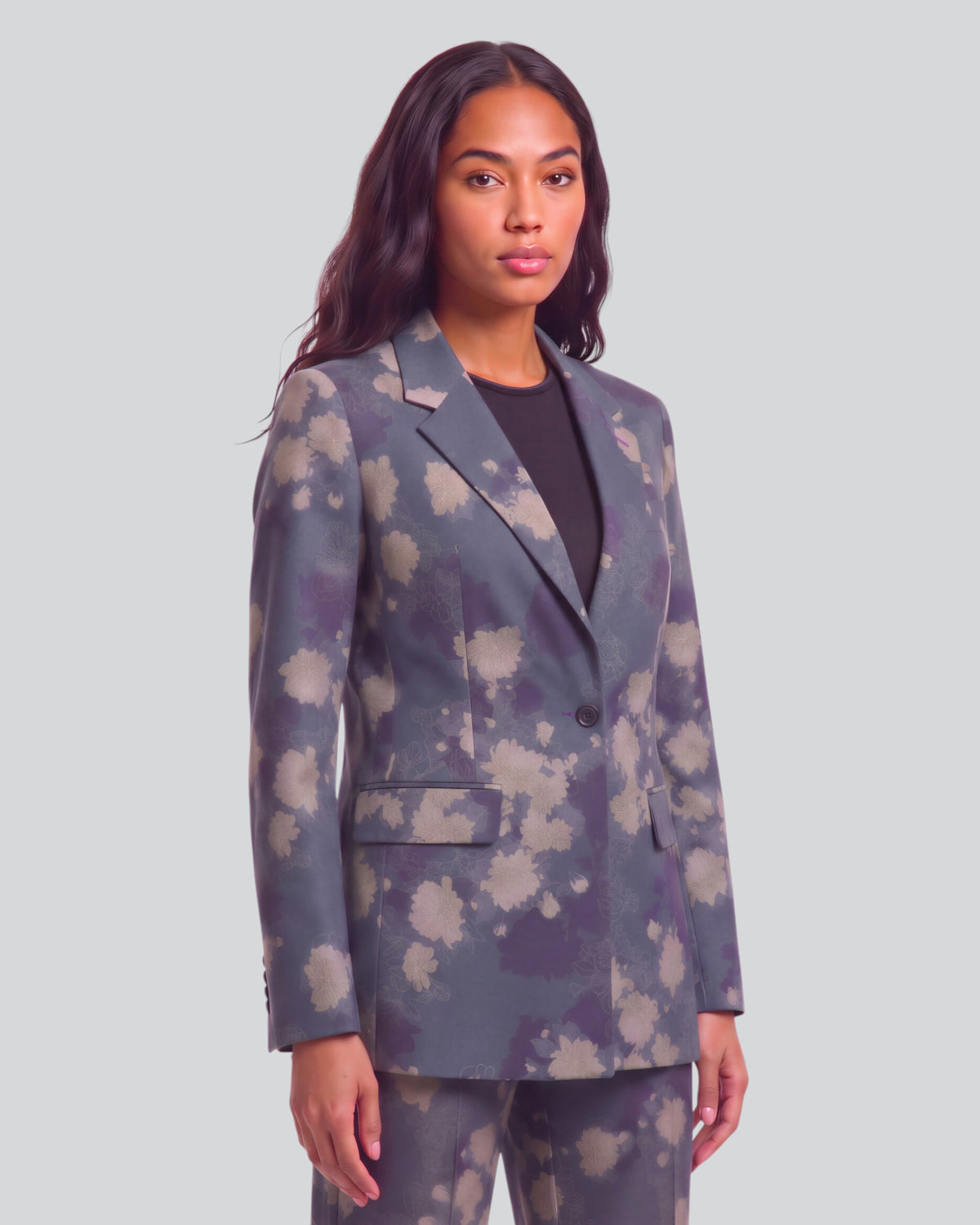 JANE LANS FLORAL BLACK WOMEN'S STRETCH TENCEL TAILORED JACKET
