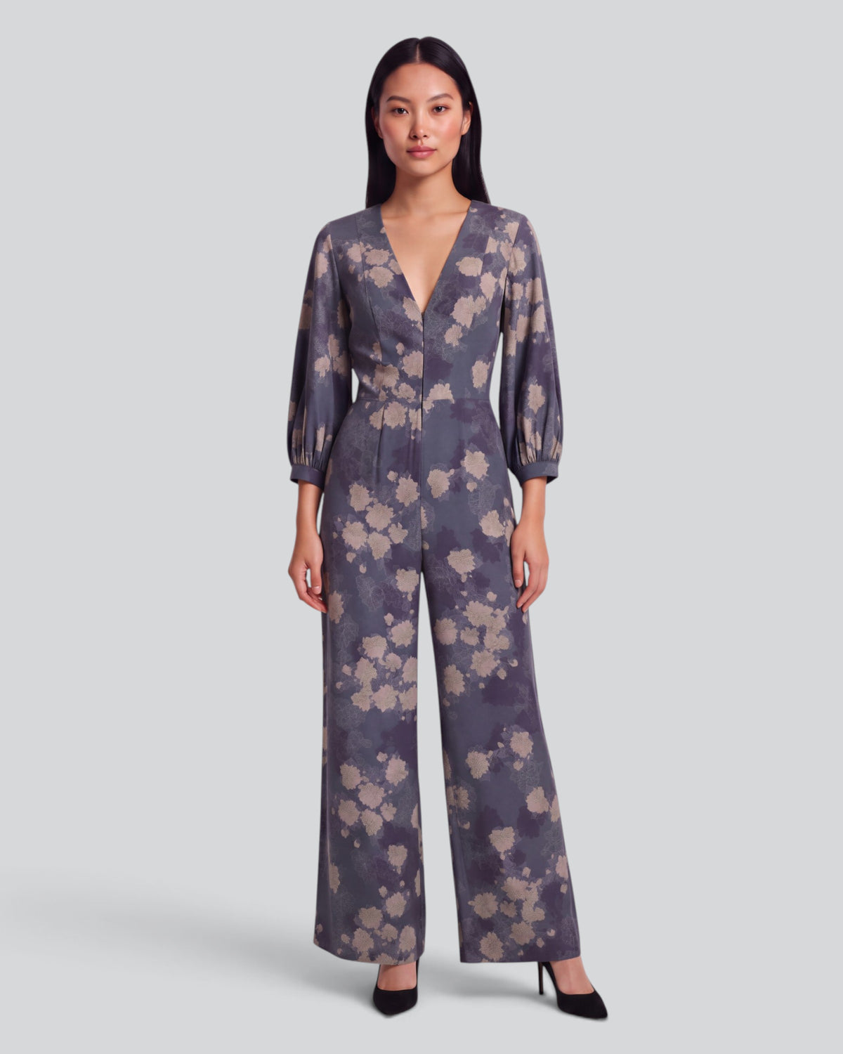 JILL LANS FLORAL BLACK WOMEN'S STRETCH TENCEL JUMPSUIT
