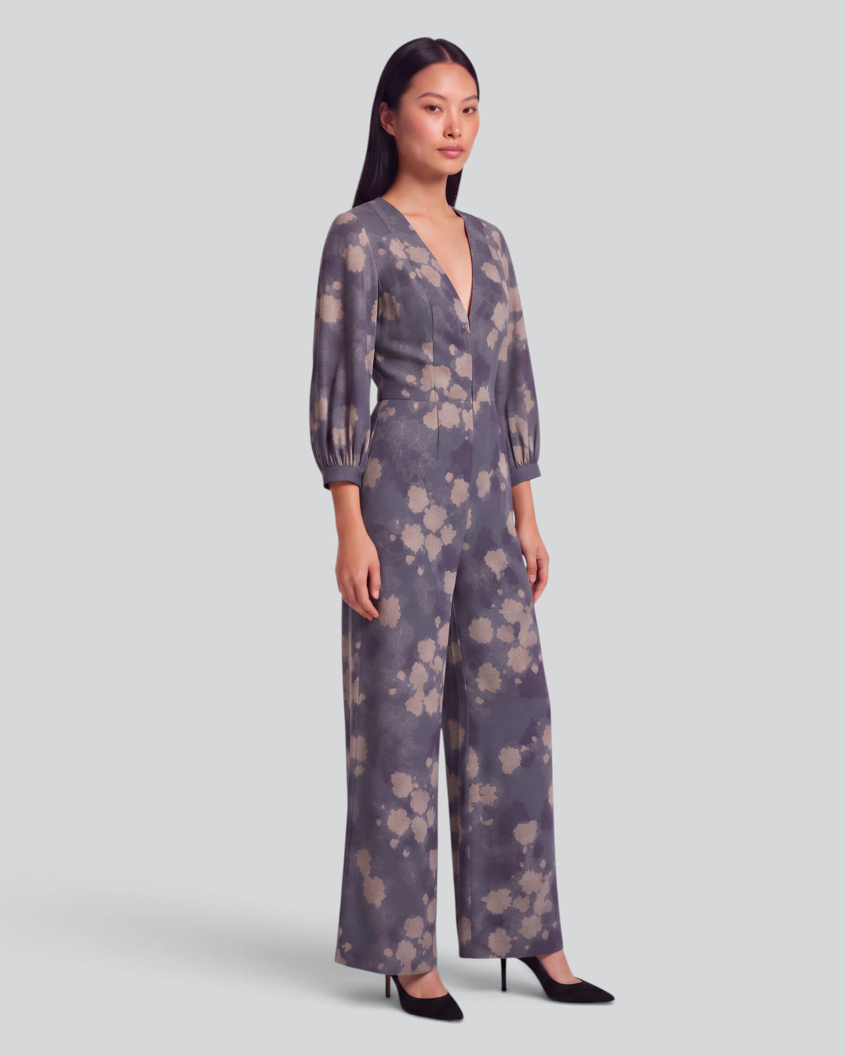 JILL LANS FLORAL BLACK WOMEN'S STRETCH TENCEL JUMPSUIT