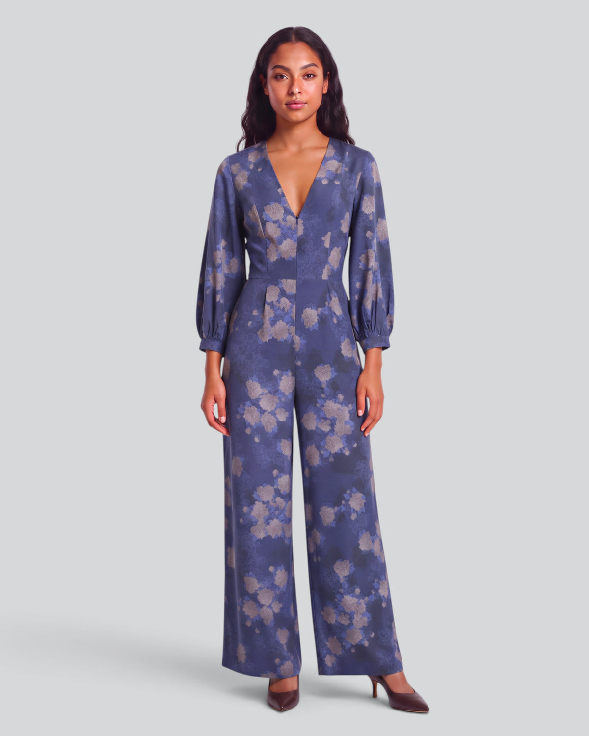 JILL LANS FLORAL NAVY WOMEN'S STRETCH TENCEL JUMPSUIT