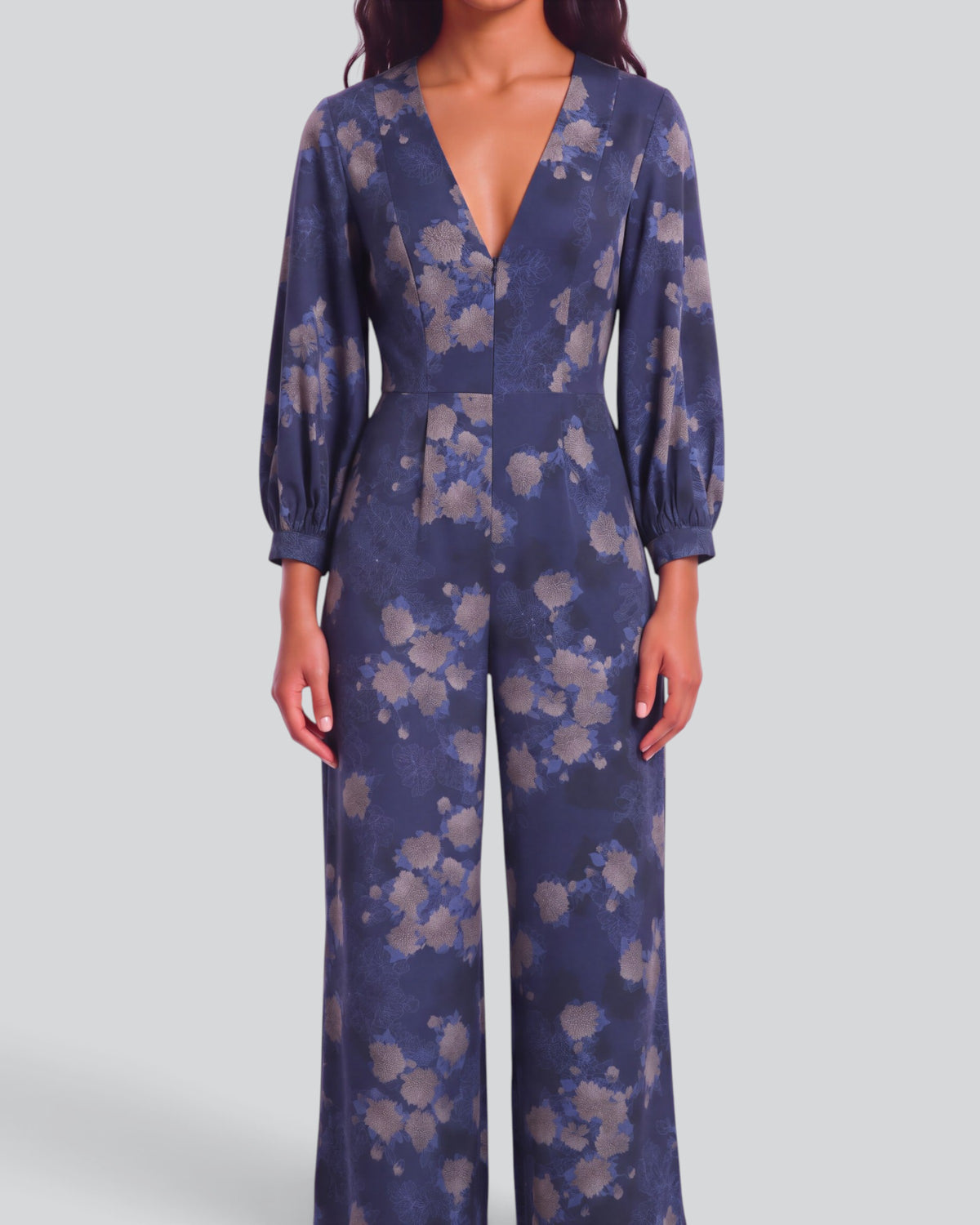 JILL LANS FLORAL NAVY WOMEN'S STRETCH TENCEL JUMPSUIT