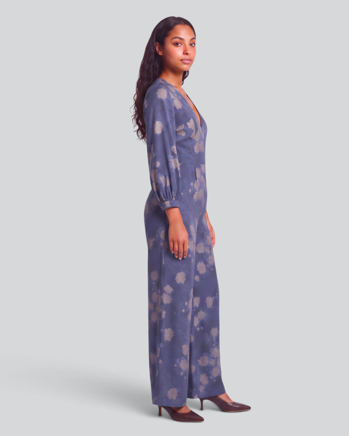 JILL LANS FLORAL NAVY WOMEN'S STRETCH TENCEL JUMPSUIT