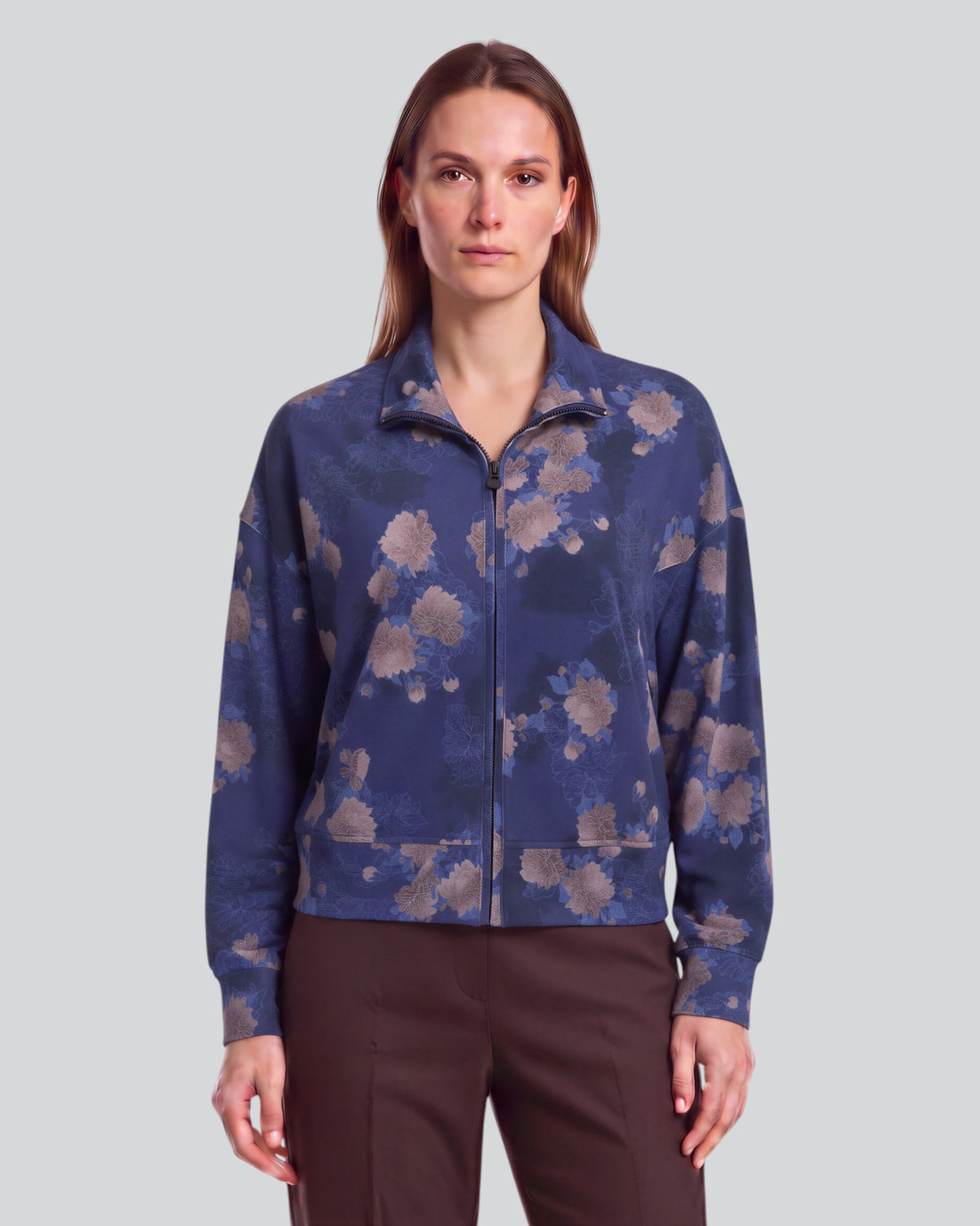 JUDY LANS FLORAL NAVY WOMEN'S STRETCH KNIT JACKET