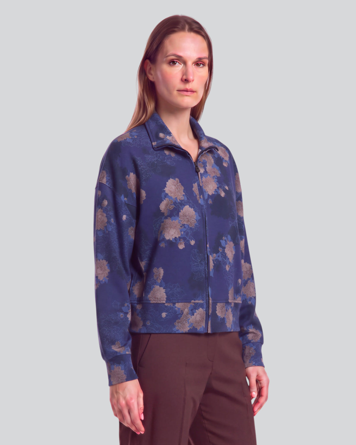 JUDY LANS FLORAL NAVY WOMEN'S STRETCH KNIT JACKET