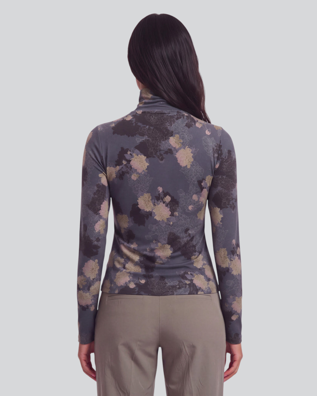 KATE LANS FLORAL BLACK WOMEN'S LYOCELL STRETCH TURTLENECK