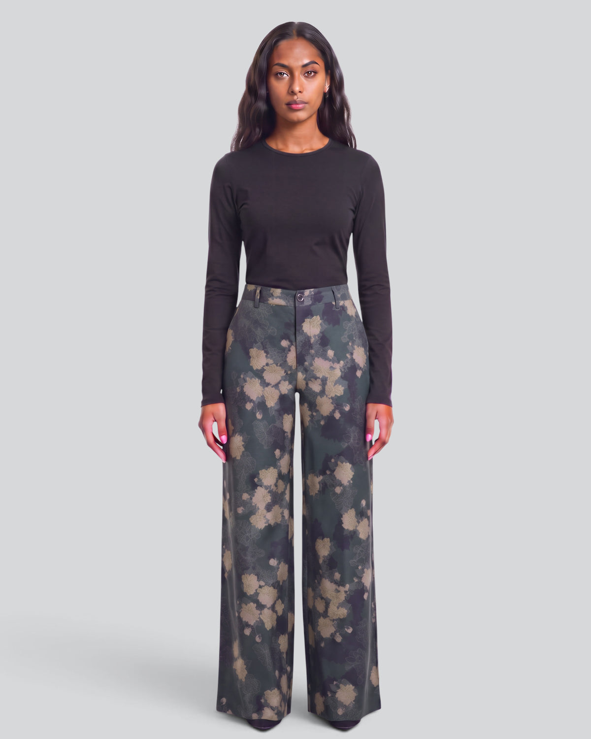 PHILLIS LANS FLORAL BLACK WOMEN'S STRETCH TENCEL TAILORED PANT