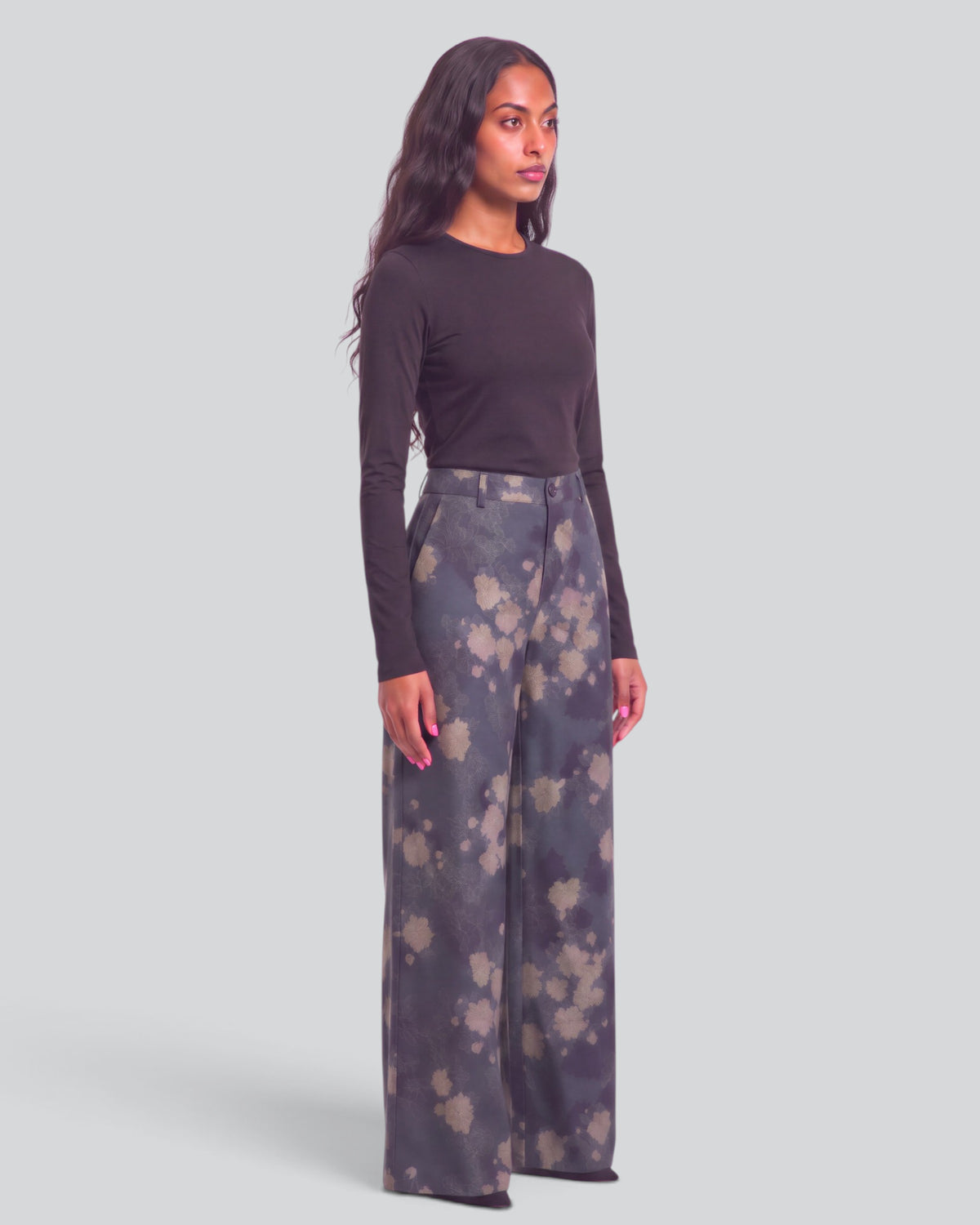 PHILLIS LANS FLORAL BLACK WOMEN'S STRETCH TENCEL TAILORED PANT
