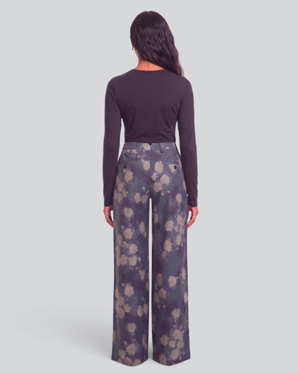 PHILLIS LANS FLORAL BLACK WOMEN'S STRETCH TENCEL TAILORED PANT