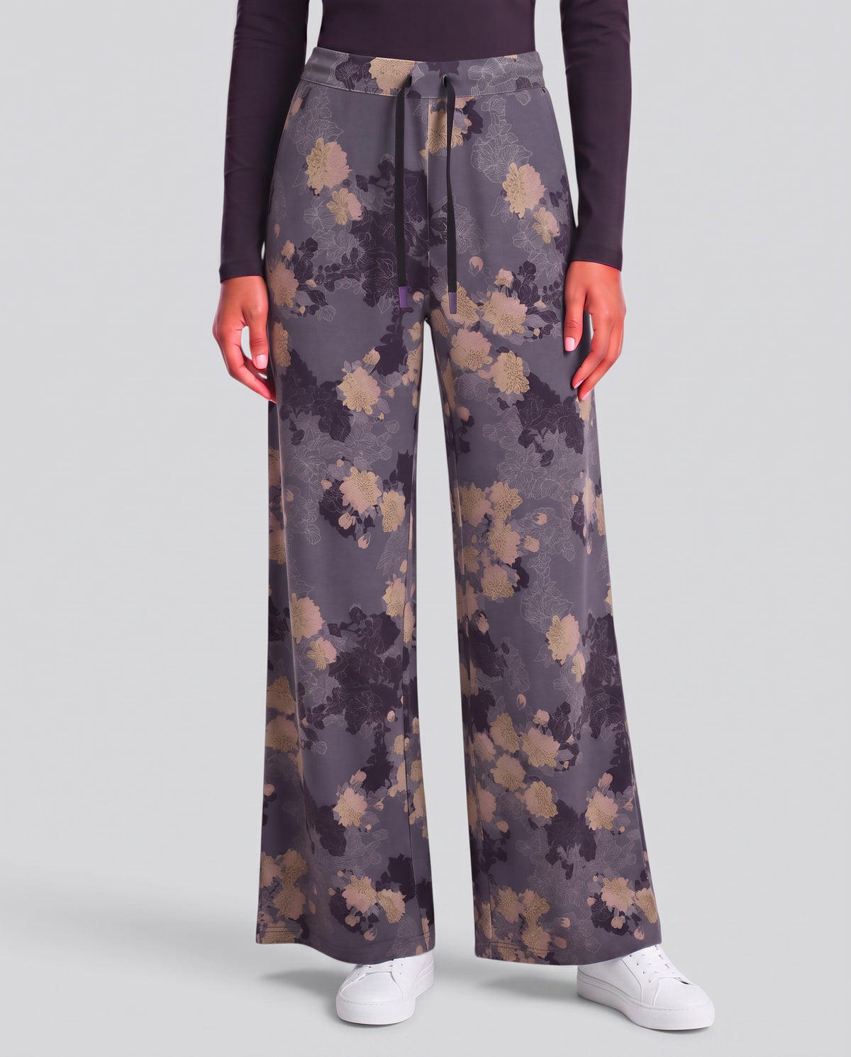 SANCHEZ LANS FLORAL BLACK WOMEN'S STRETCH KNIT DRAWSTRING PANT