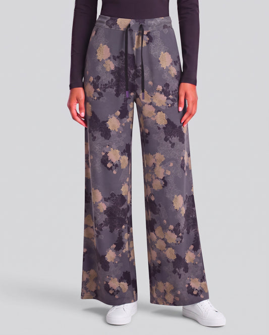SANCHEZ LANS FLORAL BLACK WOMEN'S STRETCH KNIT DRAWSTRING PANT